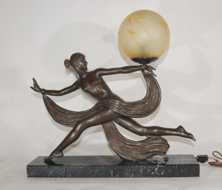 Art Deco Bronze Figur Lampe Signed Ouline 1920