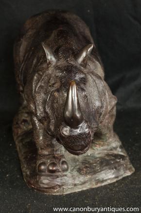 Bronze Statue African Rhino Rhinocerous Casting Stammeskunst