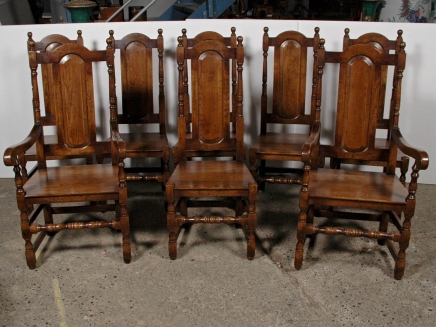 Set 8 Elisabethanischen Englisch Tudor Oak Dining Chairs Stuhl