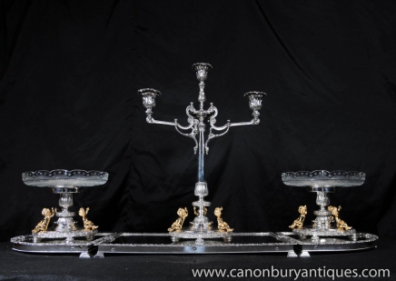 Elkington silberne Platten-Mittelstück Tafelaufsatz Cherub Candelabras Sheffield