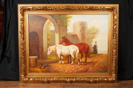 Englisch-Ölgemälde Pferde Pferd Portrait Gilt Frame Art Unterzeichnung G Roy