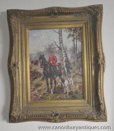 Französisch-Ölgemälde Hussar Soldat Pferde Portrait Gilt Frame
