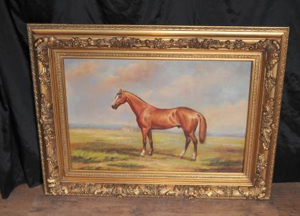 Französisch-Ölgemälde Pferdehirtenlandschaft Gilt Frame