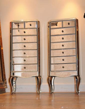 Mirrored pair of dressers chest of drawers Tall Boy