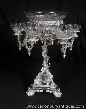 Victorian Rokoko Silver Plate Tafelaufsatz Tafelaufsatz Cherub Geschirr