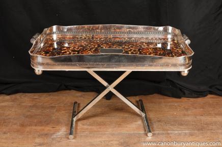 Viktorianischen Silver Plate Fach auf Stand Platter Server Faux-Schildpatt