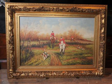Ölgemälde Fox Jagd-Szene Jagd Pferdeviktorianische Kunst Unterzeichnung