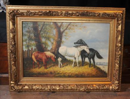 Ölgemälde Pferde englischen viktorianischen Kunst Gilt Frame
