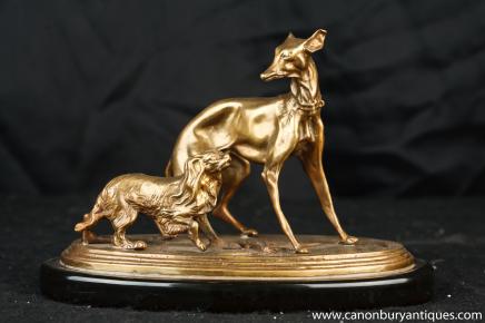 Französisch Ormolu Windhund Spaniel Statue Signiert PJ Mene Bronze