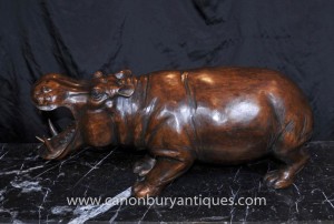 Hand geschnitzte afrikanische Statue Hippo Hippopotamus Stammeskunst