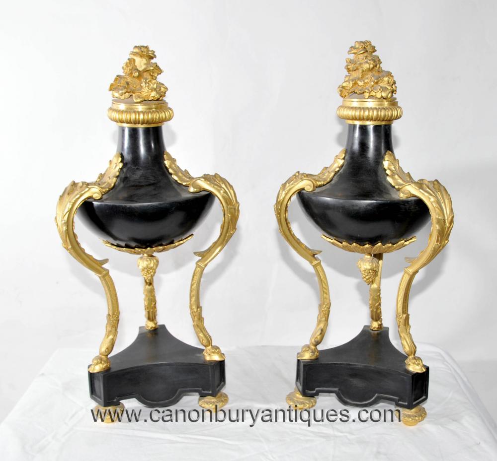 Paar Französisch Reich Antique Marble Urnen Ormolu Ständer