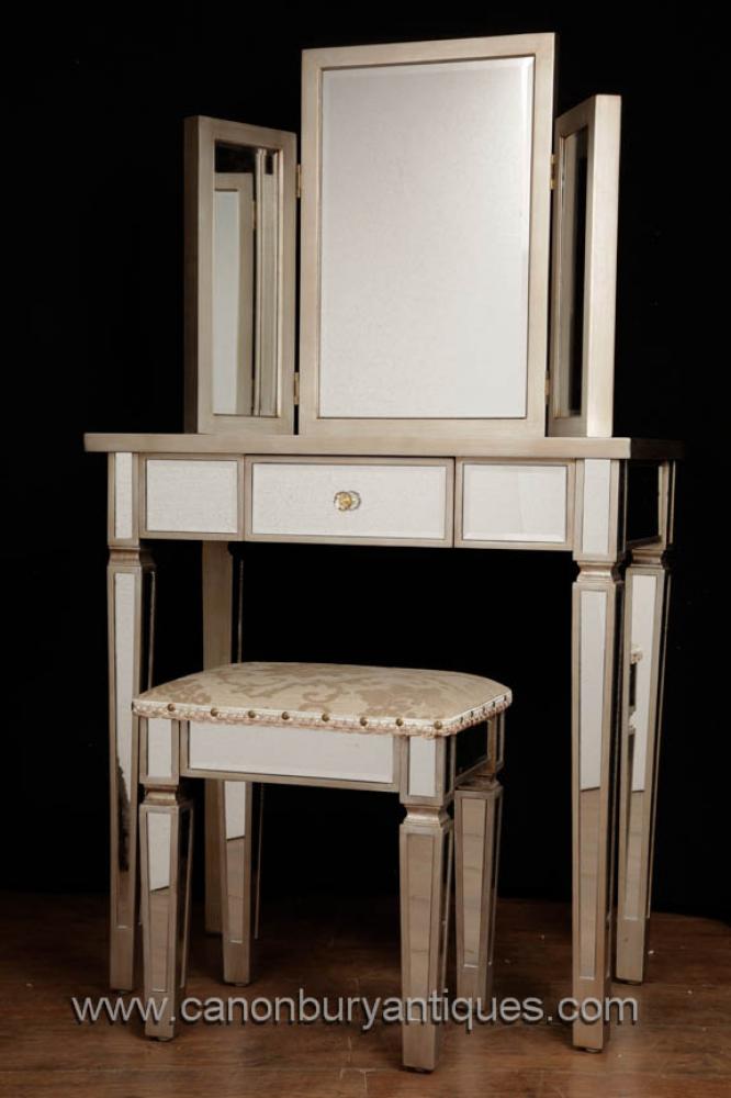 Art Deco Gespiegelte Dressing Table Stool Set Schlafzimmermöbel