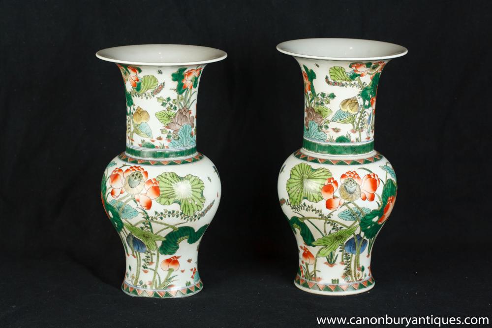 Pair Chinese Qianlong Porzellan Urnen Keramikvasen Handgemalte Blumen