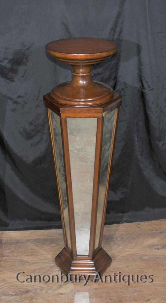 Art Deco Paar Mirrored Pedestal Ständer Tische