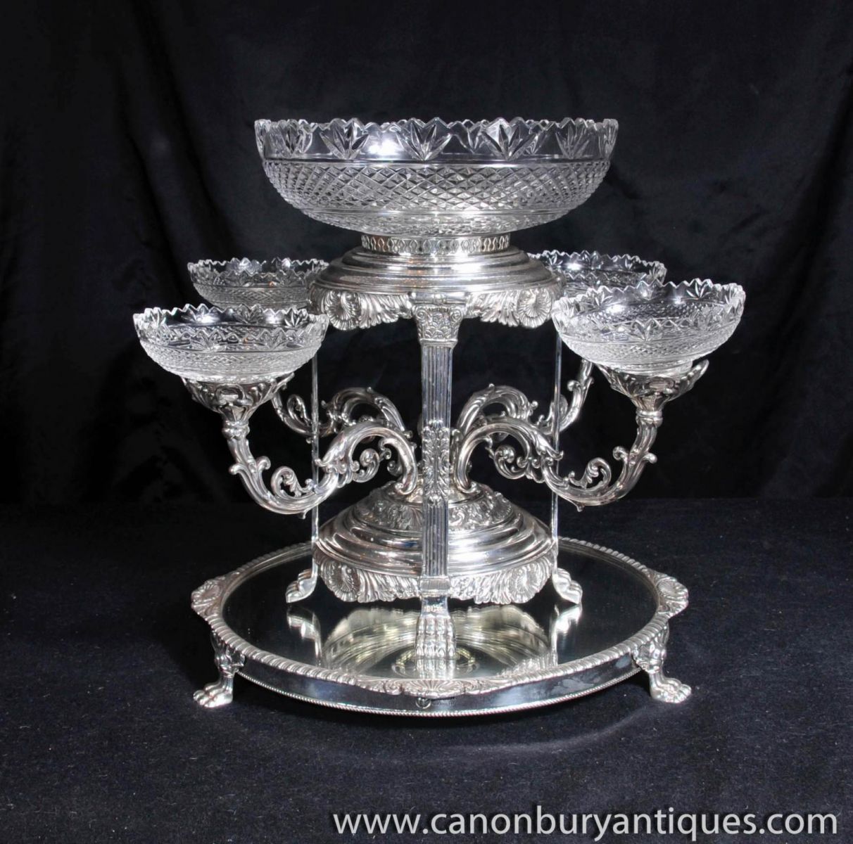 Sheffield Silver Plate Epergne Centrepiece Glass Stand Dish Bowl-1395810949-zoom-63