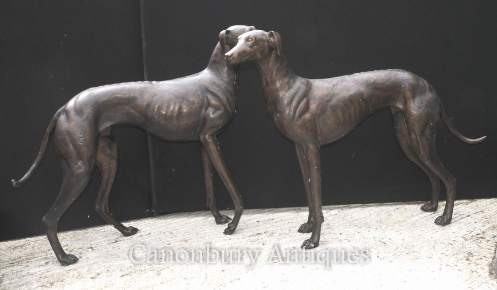 Paar Lifesize Bronze Windhunde Art Deco Hunde