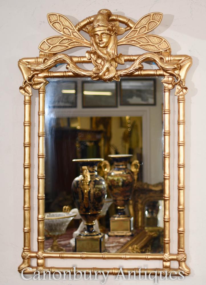 Jugendstil Gilt Pier Spiegel Libelle Glas