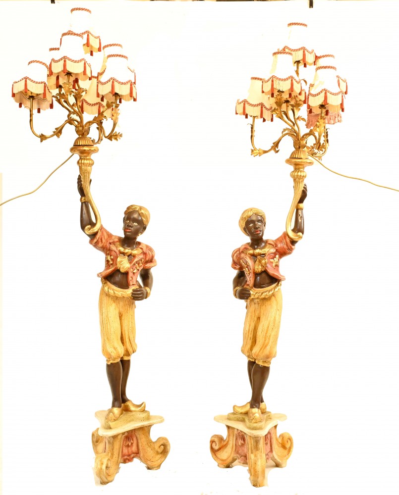 Paar venezianische Blackamoor Kandelaber Statuen Stehlampen Italienisch