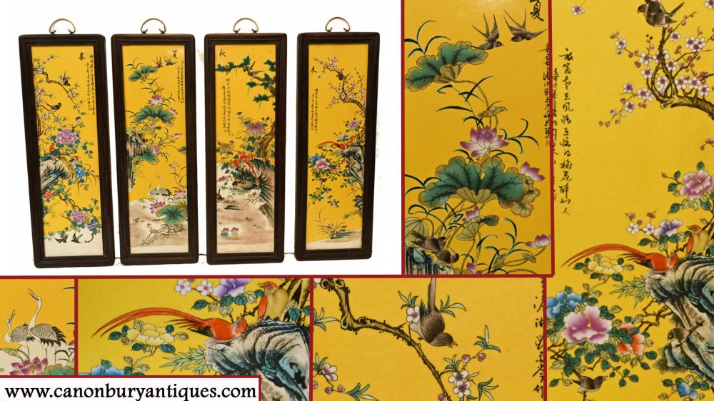 Chinesische Porzellantafeln Famille Jaune Painted Screen Hanging