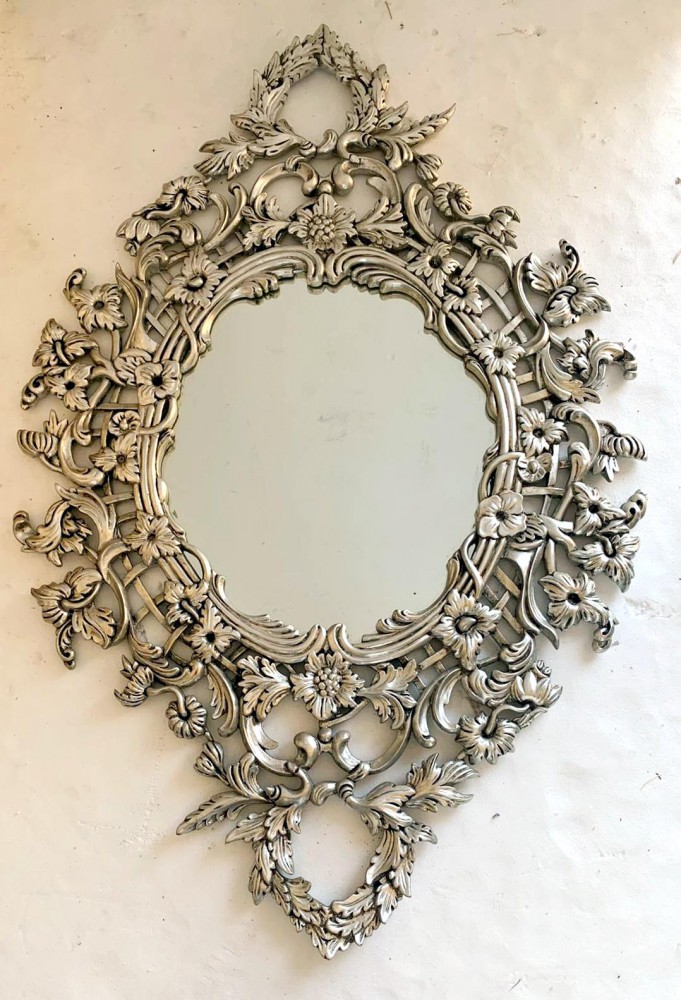 Jugendstil-Spiegel, Silber, vergoldet, floraler, ovaler Rahmen