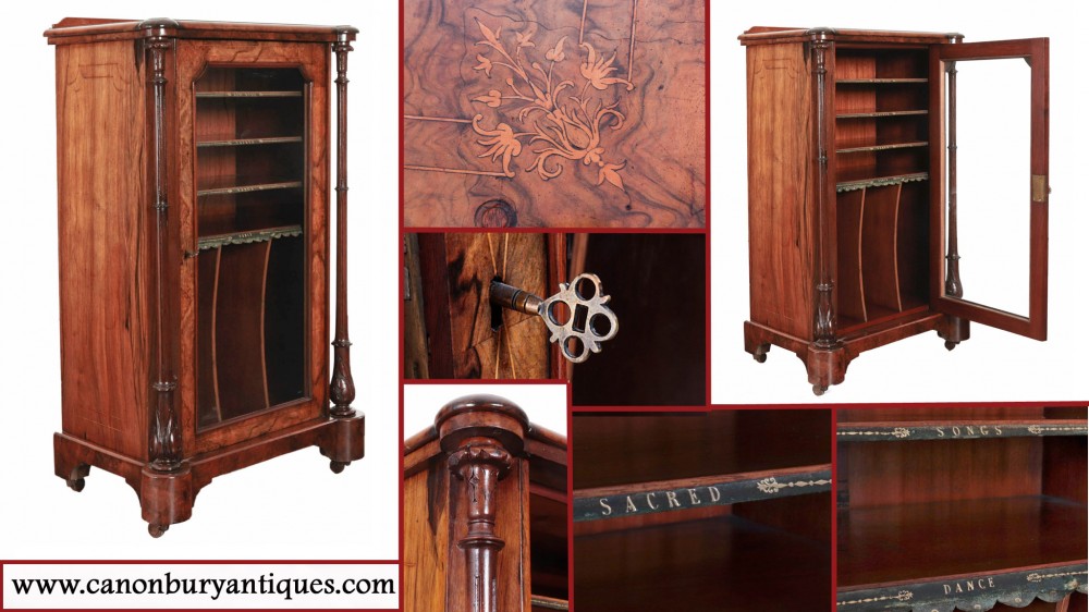 Viktorianischer Musikschrank Nussbaum Antik 1890