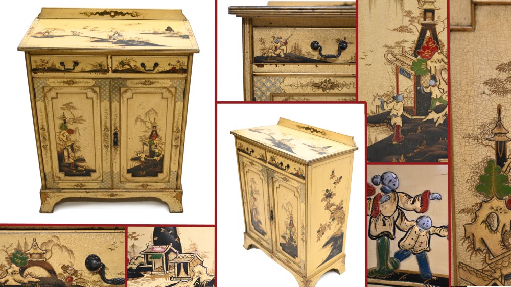 Antiker lackierter Beistellschrank Chinoiserie 1920