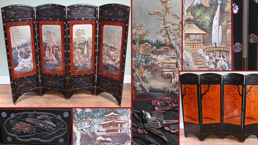 Chinesischer Raumteiler mit vier Paneelen, Lack, 1920
