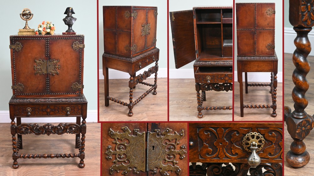 Jacobean Revival Truhe auf Ständer Lederschrank 1880