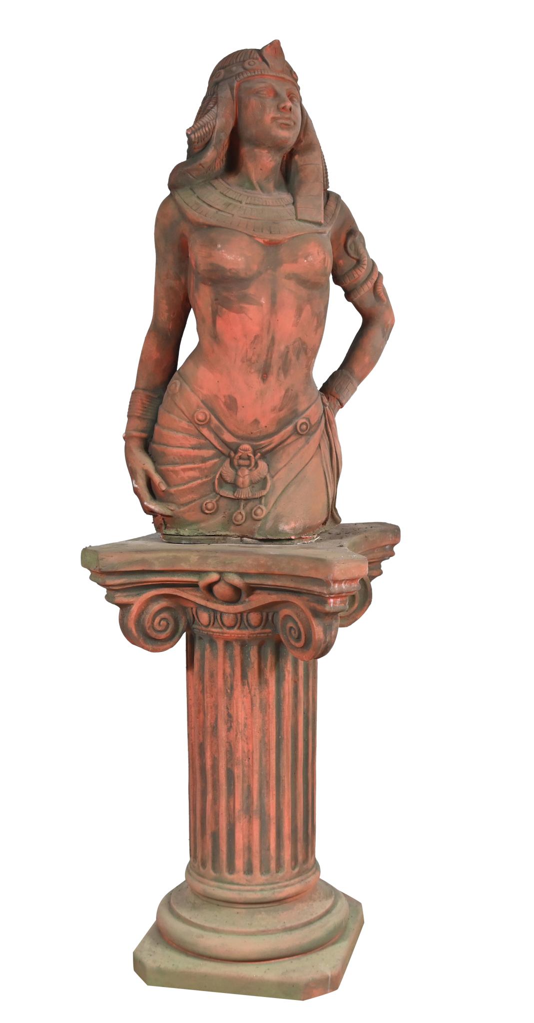 Statue de Cléopâtre de jardin en terre cuite, support de colonne ionique classique, Fontaines et Jardin