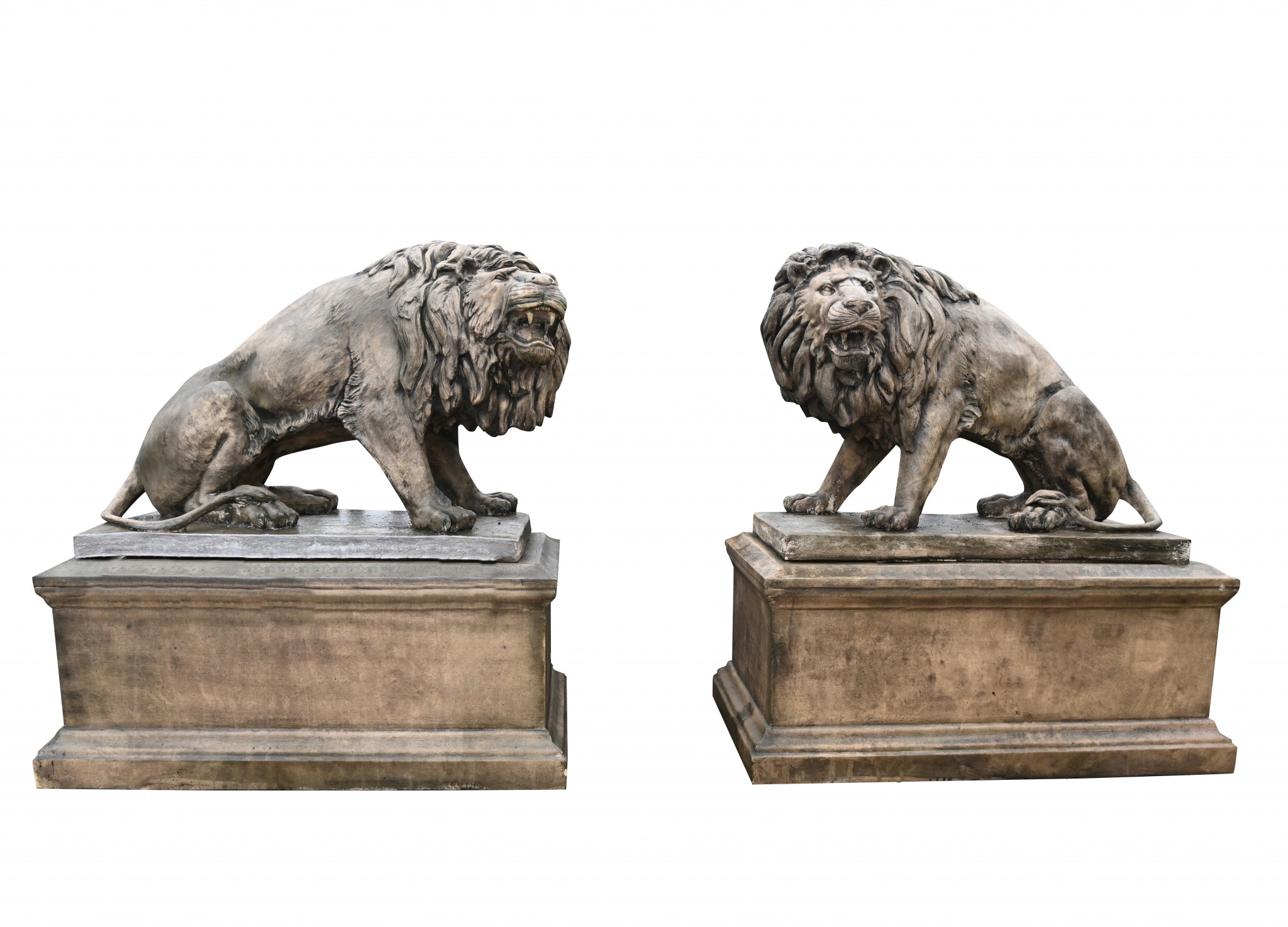 Paire de statues de lion gardien grandeur nature, maison de campagne en pierre,  Statues de gardien , Grandes statues , Fontaines et jardin