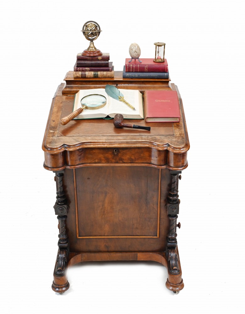 Antiker Davenport-Schreibtisch, viktorianischer Sekretär aus Walnussholz, 1880 