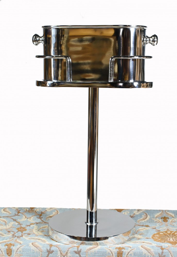Champagnerkühler-Weinständer im Art-Deco-Stil aus versilbertem Metall