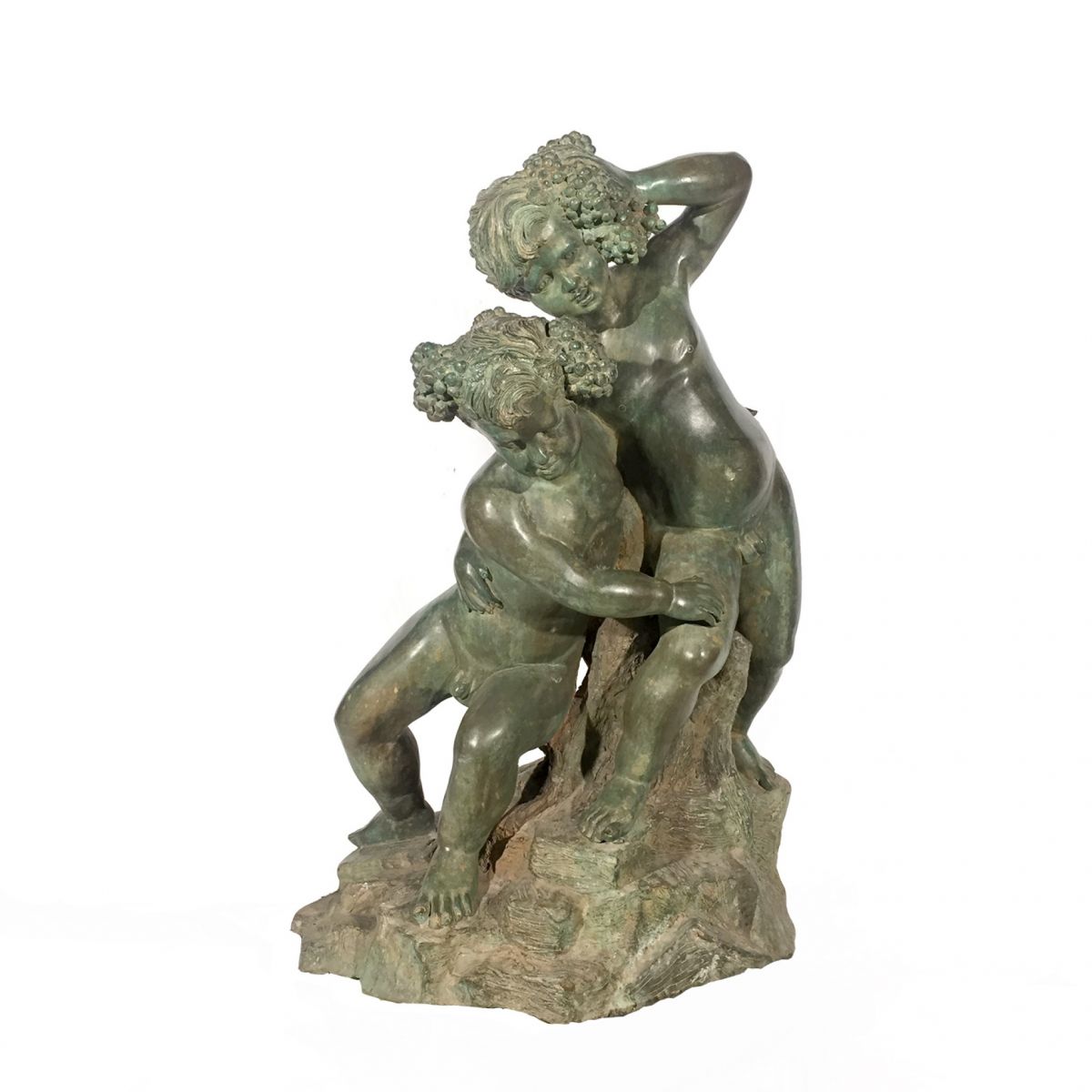 Klassische Gartenstatue aus Bronze, Cherub, Verdis Gris Putti