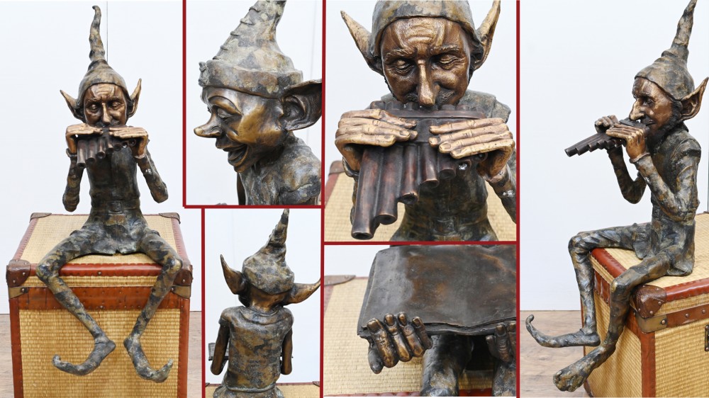 Bronzestatue einer Pixie, Pfeifenspielerin, keltische Fee, Elph