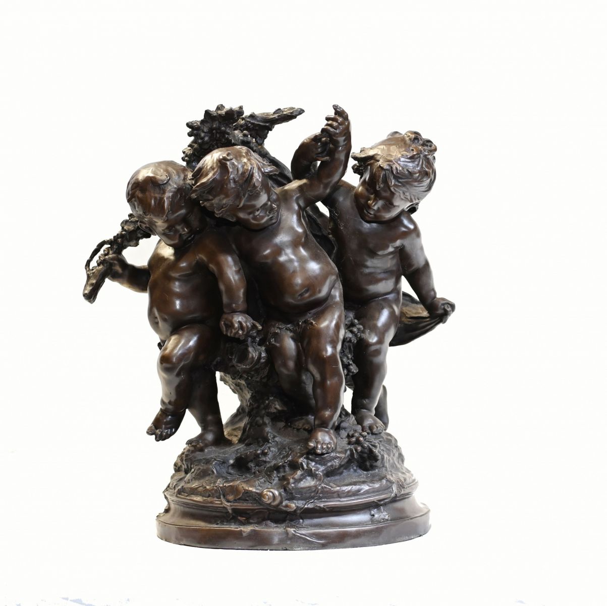 Französische Cherub-Statue aus Bronzeguss von H. Moreau zur Weinlese 