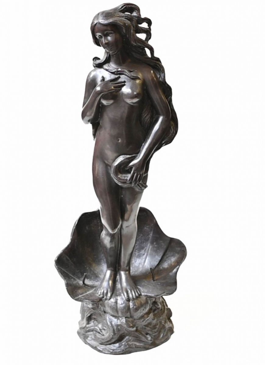 Französischer Bronzebrunnen mit weiblichem Akt, Rokoko-Muschelschalen-Wasserspiel