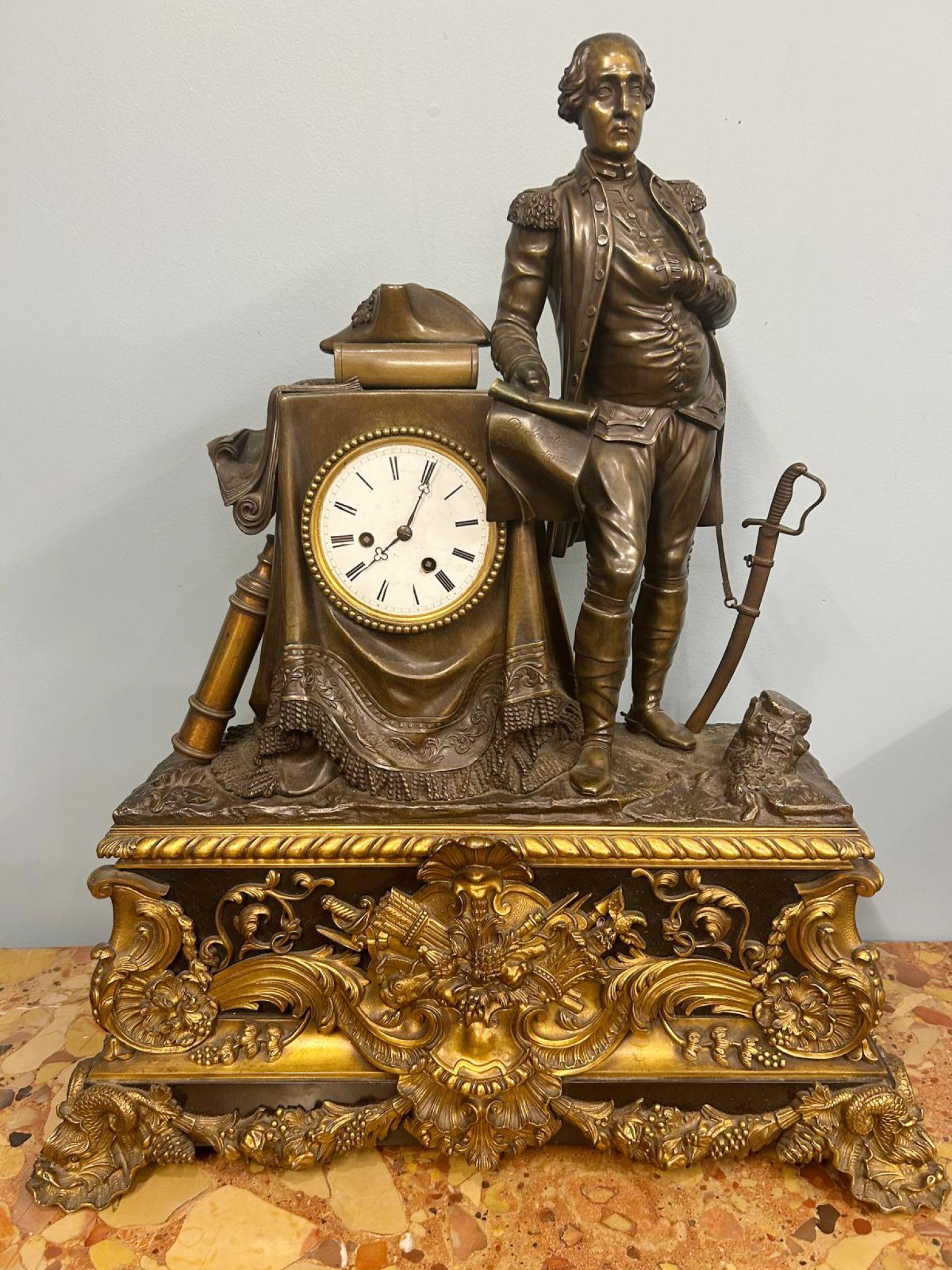 Französische Kaminuhr Bronze George Washington Louis Philippe Antike Kaminuhren , Uhren