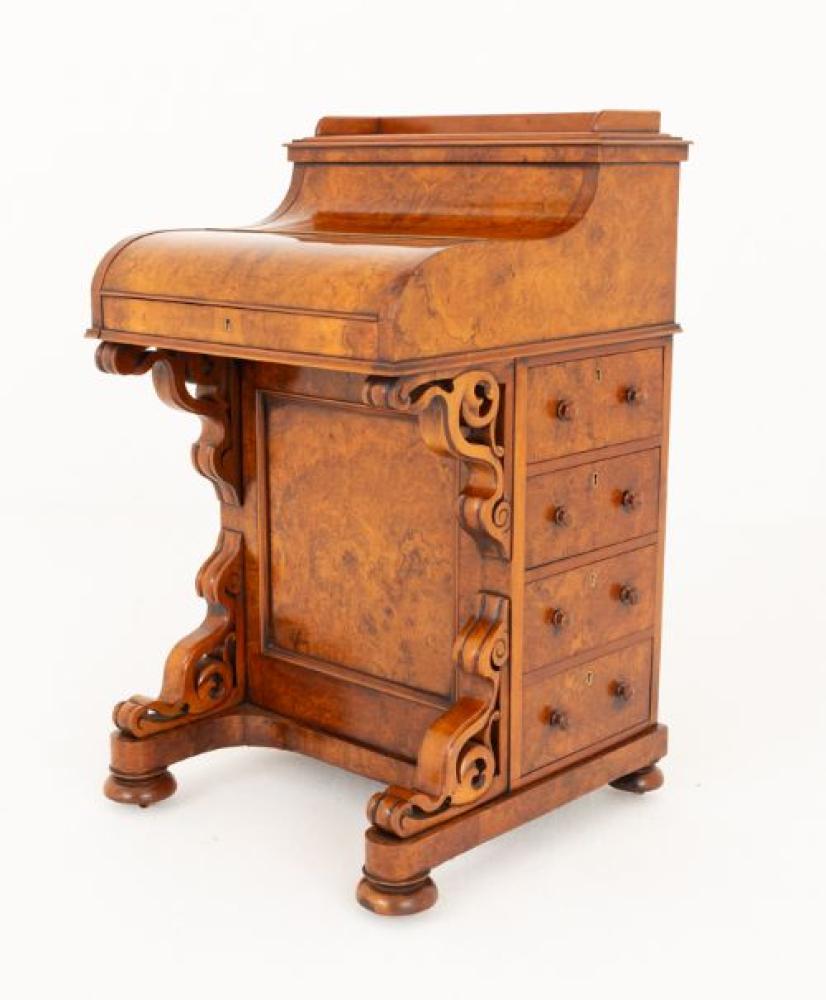 Viktorianischer Davenport-Schreibtisch aus Walnuss-Wurzelholz, 1860 